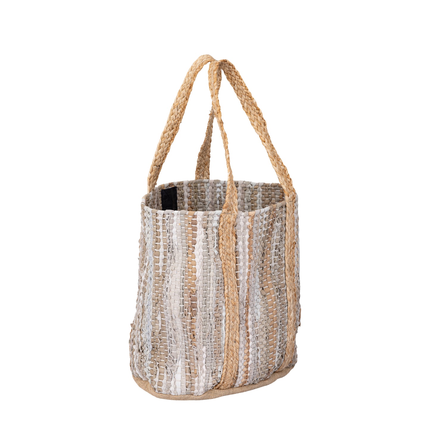 Cherree Beige Jute Leather Round Basket Handles