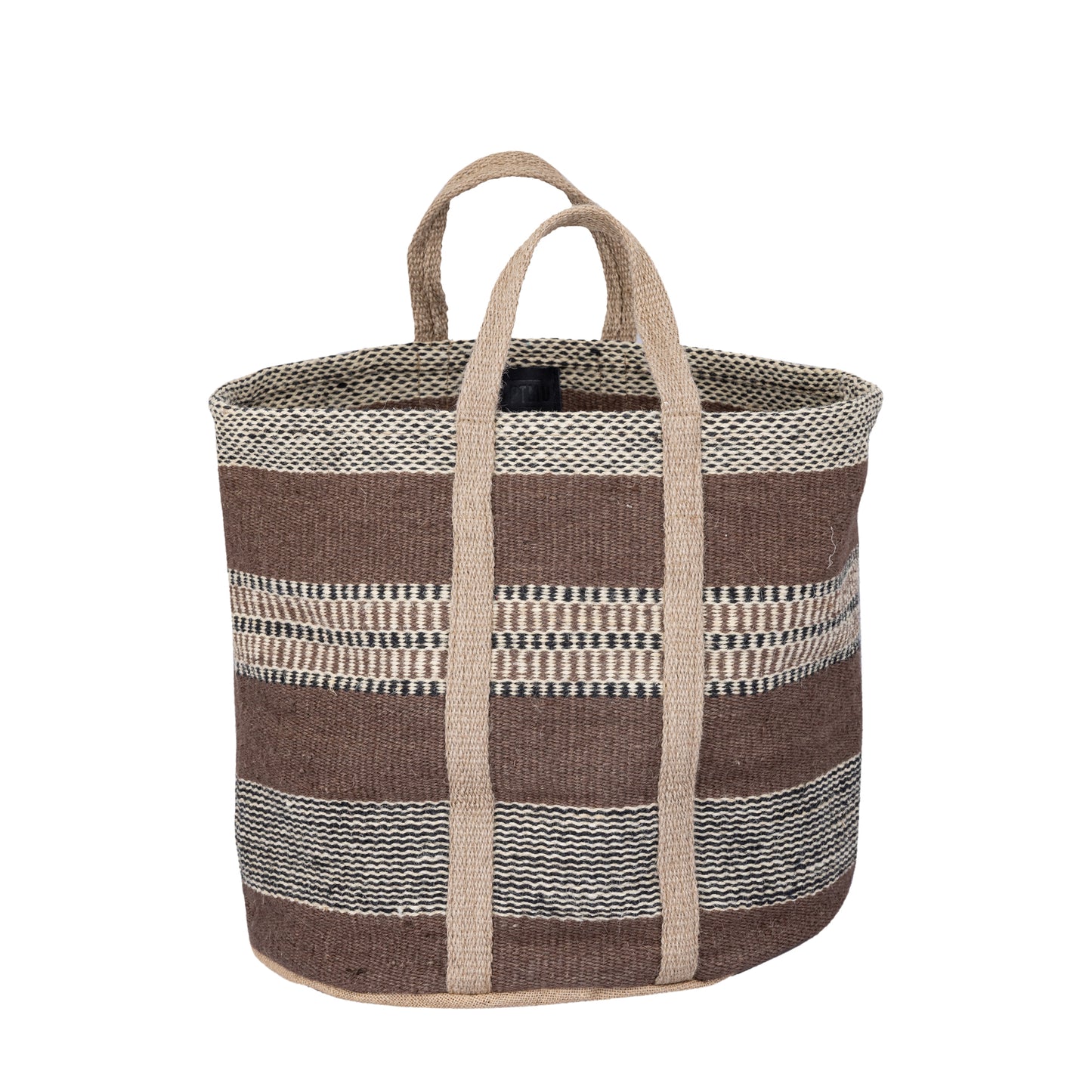 Toccara Brown Jute Round Basket Lines Pattern L