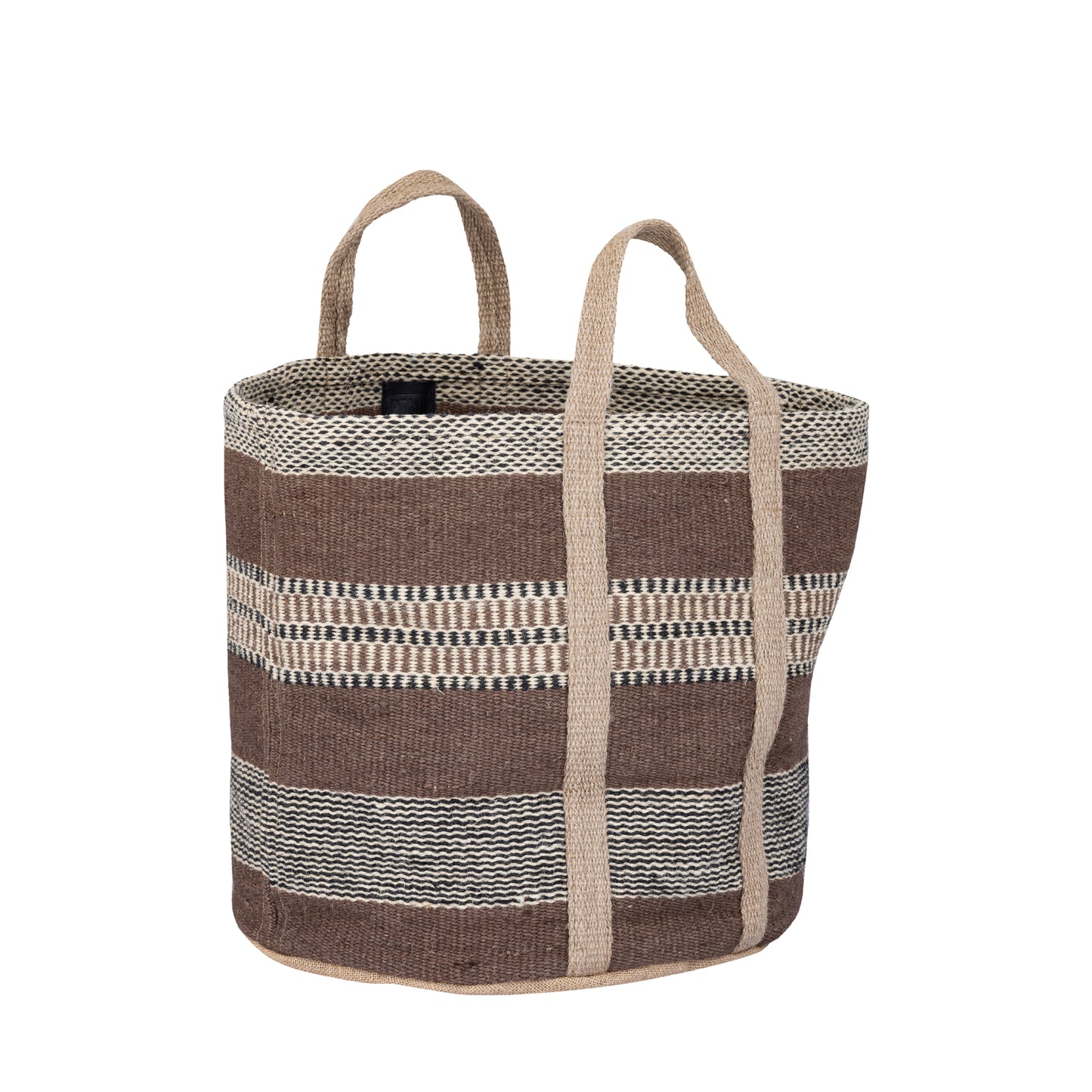 Toccara Brown Jute Round Basket Lines Pattern L