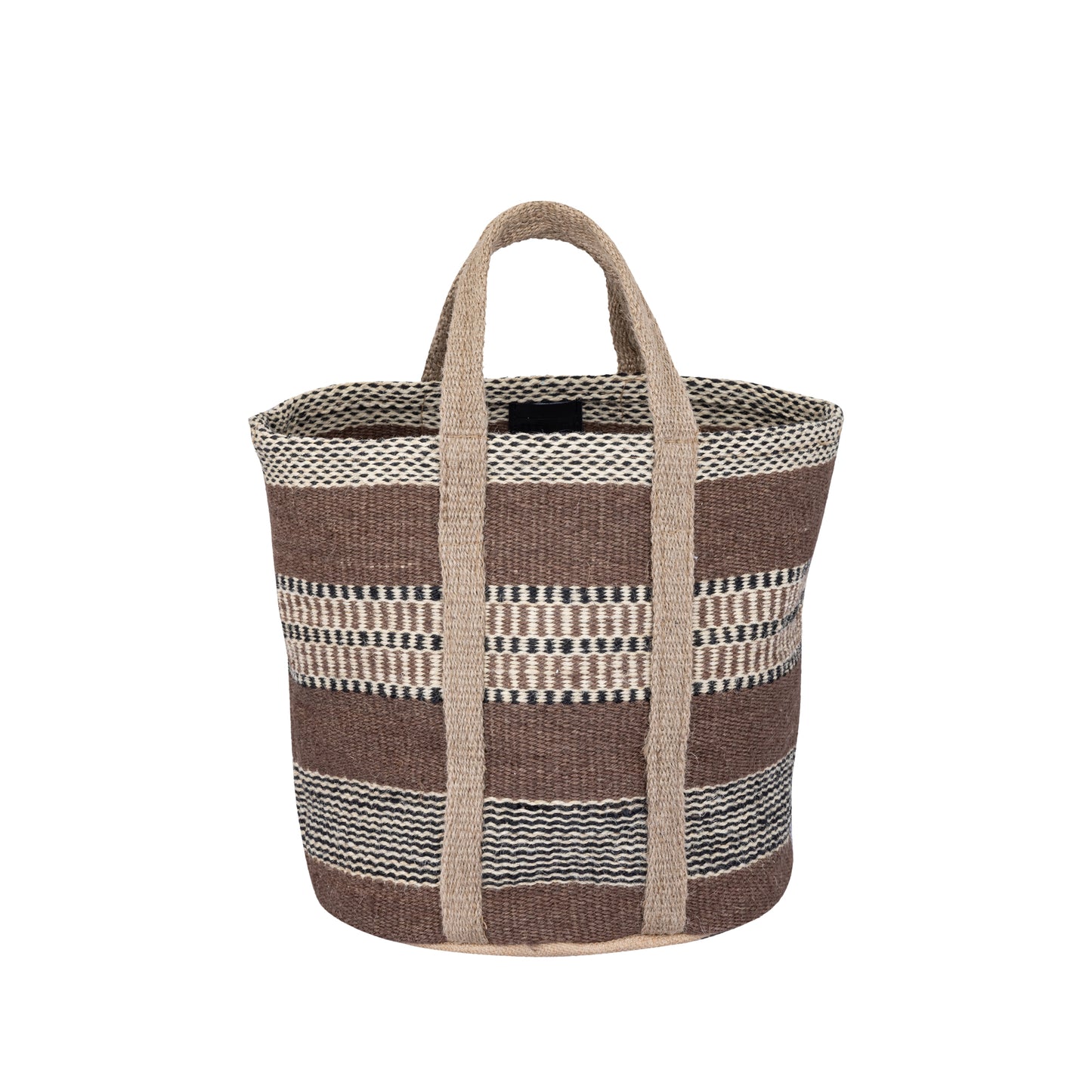 Toccara Brown Jute Round Basket Lines Pattern S