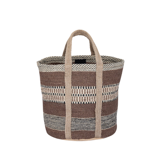 Toccara Brown Jute Round Basket Lines Pattern S