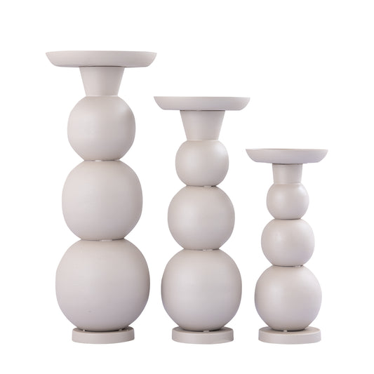 Shannan Crème Ronde Kandelaar Ijzer met Lampjes Set van 2 35x15x15 cm