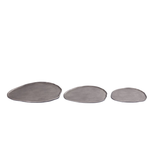 Kora Zilveren Gegoten Aluminium Organische Schaaltje Klein - Set van 4 1x24x21 cm