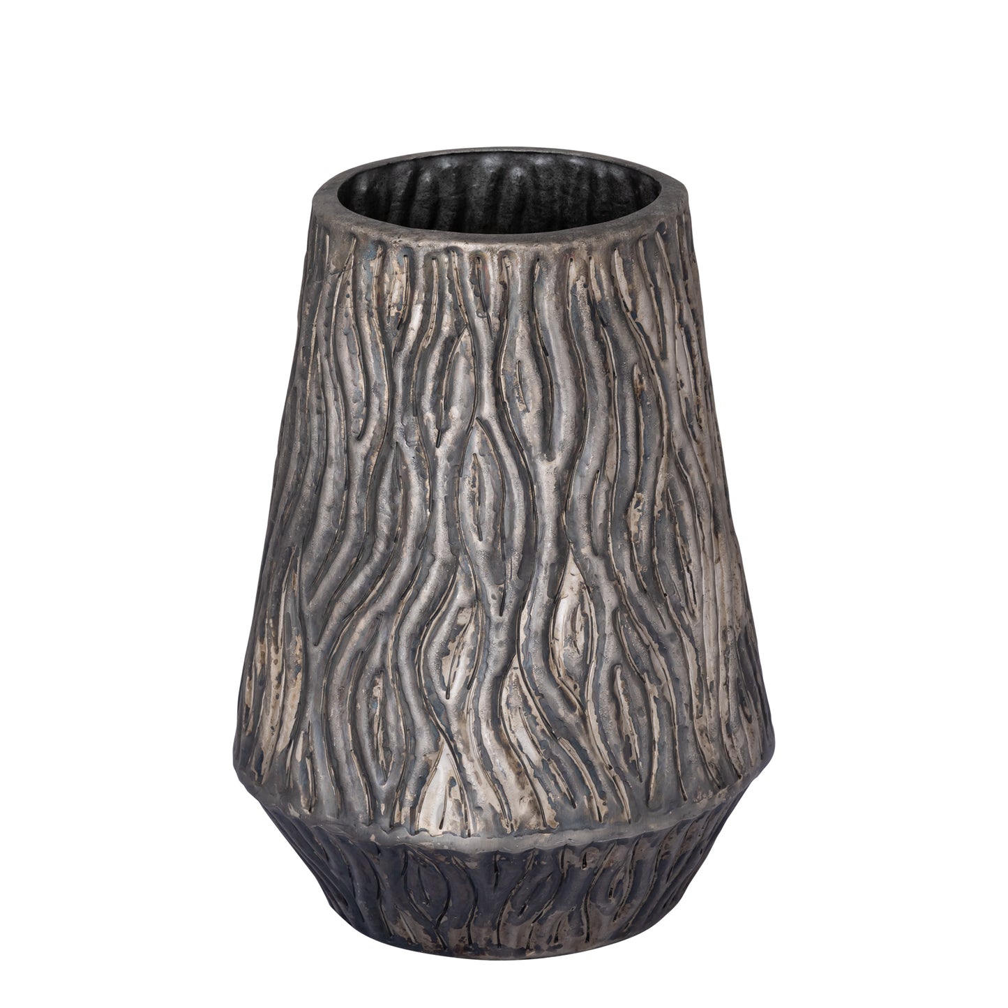 Deandra Silver Alu Sheet Pot Wavy Patt Rnd Low L