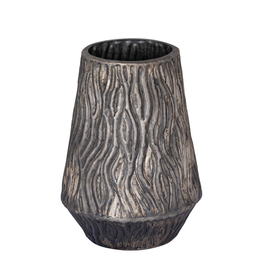 Deandra Zilveren Aluminium Pot Golvend Patroon Rond Laag 38x30x30 cm