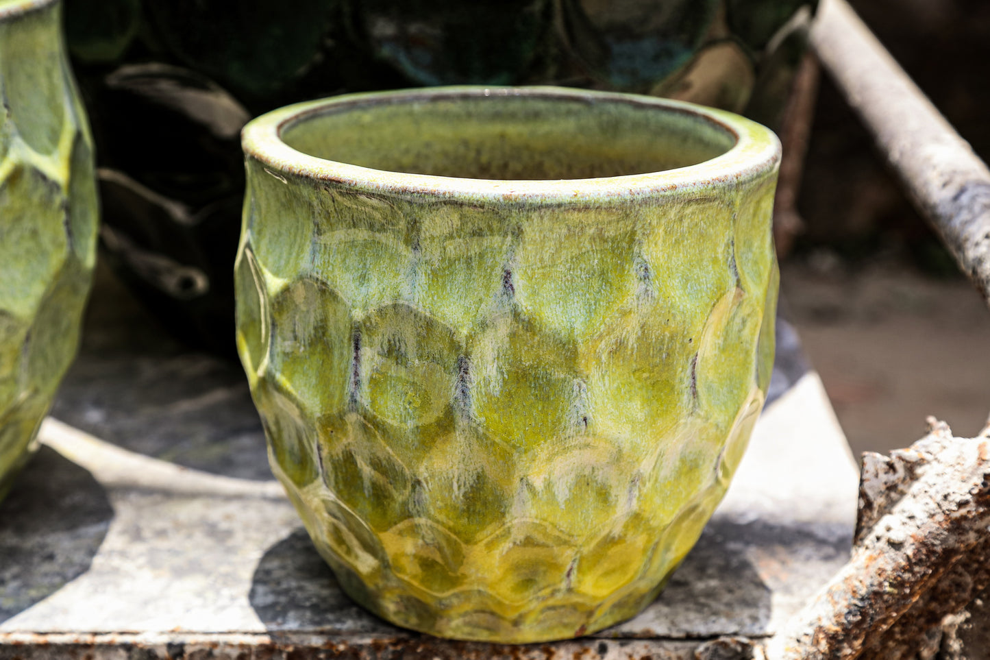 Charlie Yellow Ceramic Round Pot Circles SV4