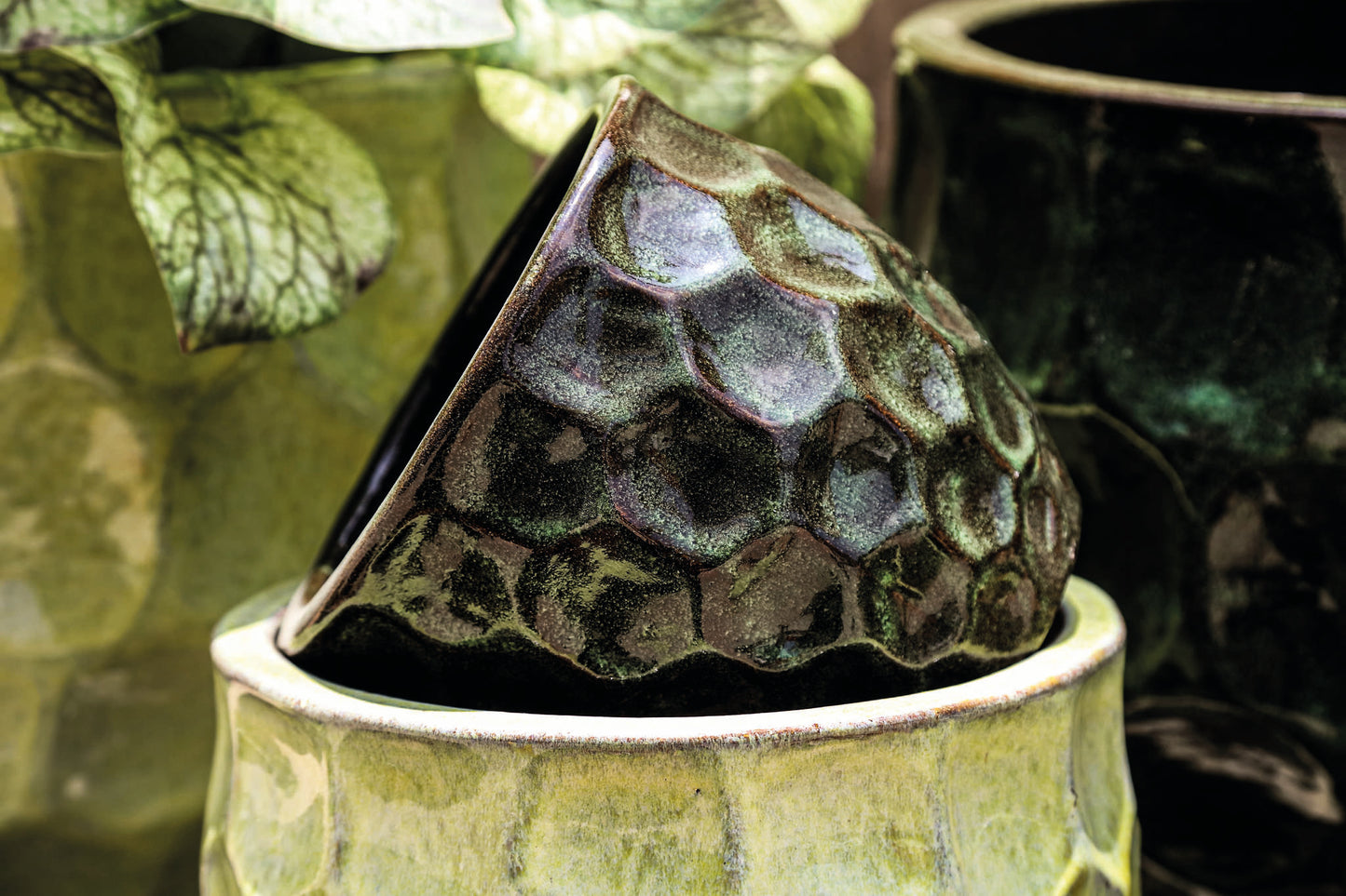 Charlie Yellow Ceramic Round Pot Circles SV4