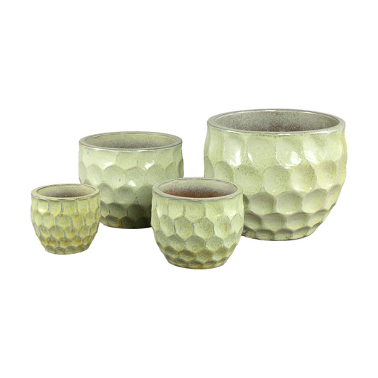 Charlie Gele Keramische Pot Set van 4 met Cirkels 38x46x46 cm