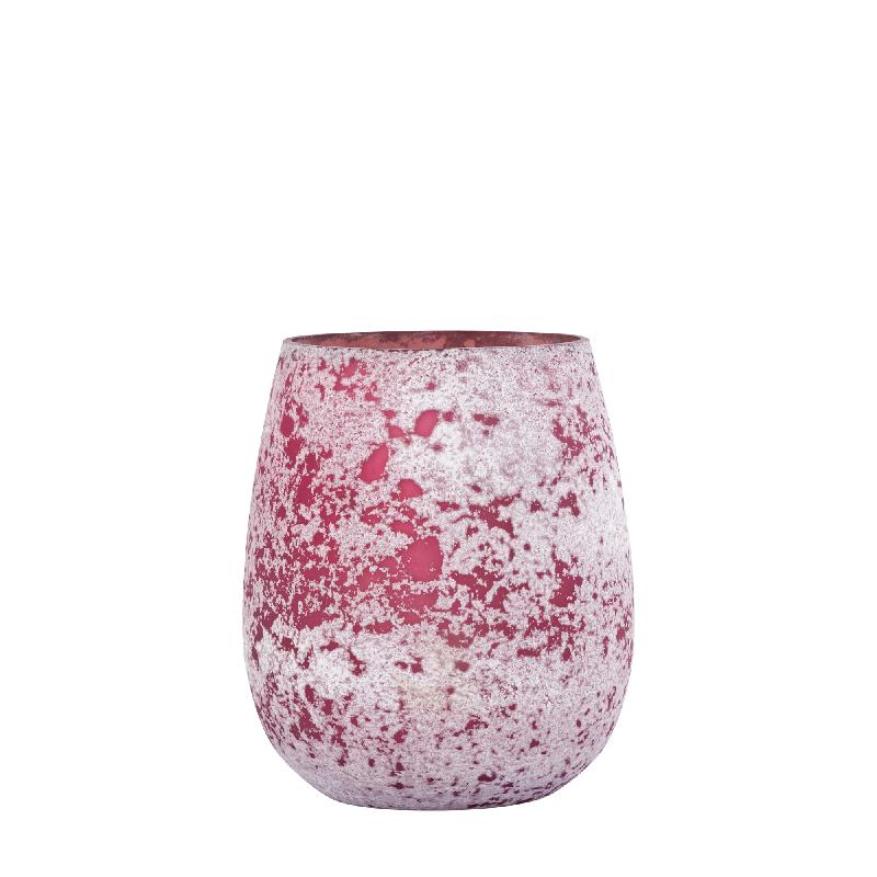 Marcy Roze Glas Theelicht Rond Ruw - Set van 12 12x10x10 cm