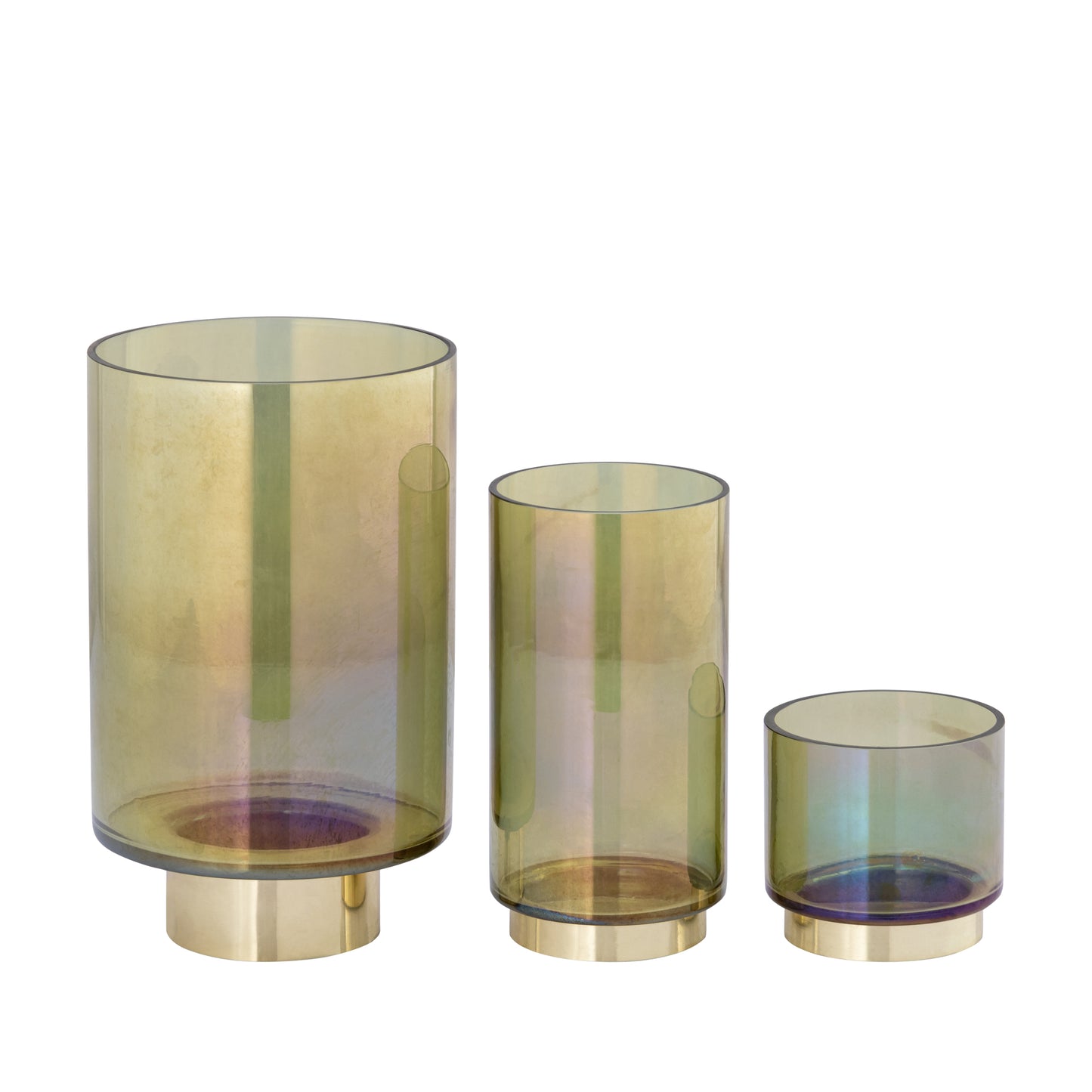 Norah Groen Glasswindlicht Set van 2 Met Gouden Metalen Voet 25x10x10 cm