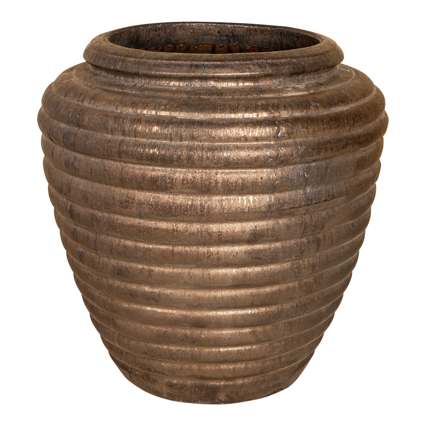Jerzy Bronze Ceramic Pot Ribbed Round Shaped Large