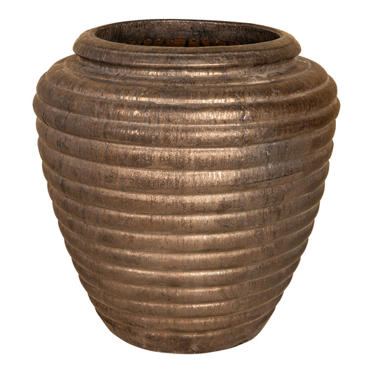 Jerzy Bronze Ceramic Pot Ribbed Round Shaped Large