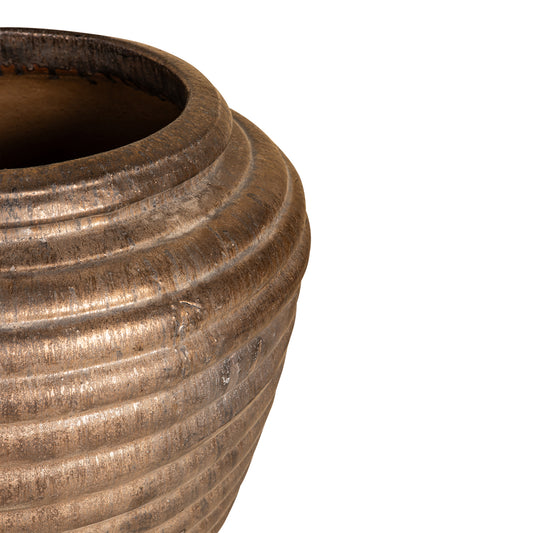 Jerzy Bronze Ceramic Pot Ribbed Round Shaped Large