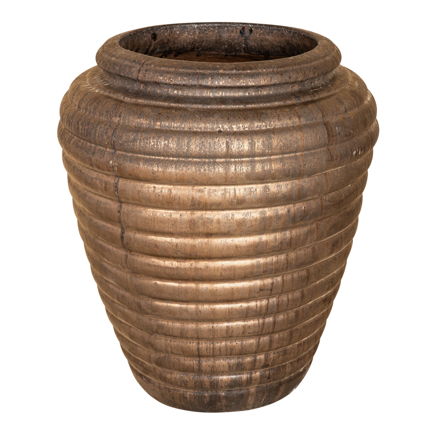 Jerzy Bronze Ceramic Pot Ribbed Round Shaped Small