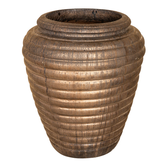 Jerzy Bronze Ceramic Pot Ribbed Round Shaped Small