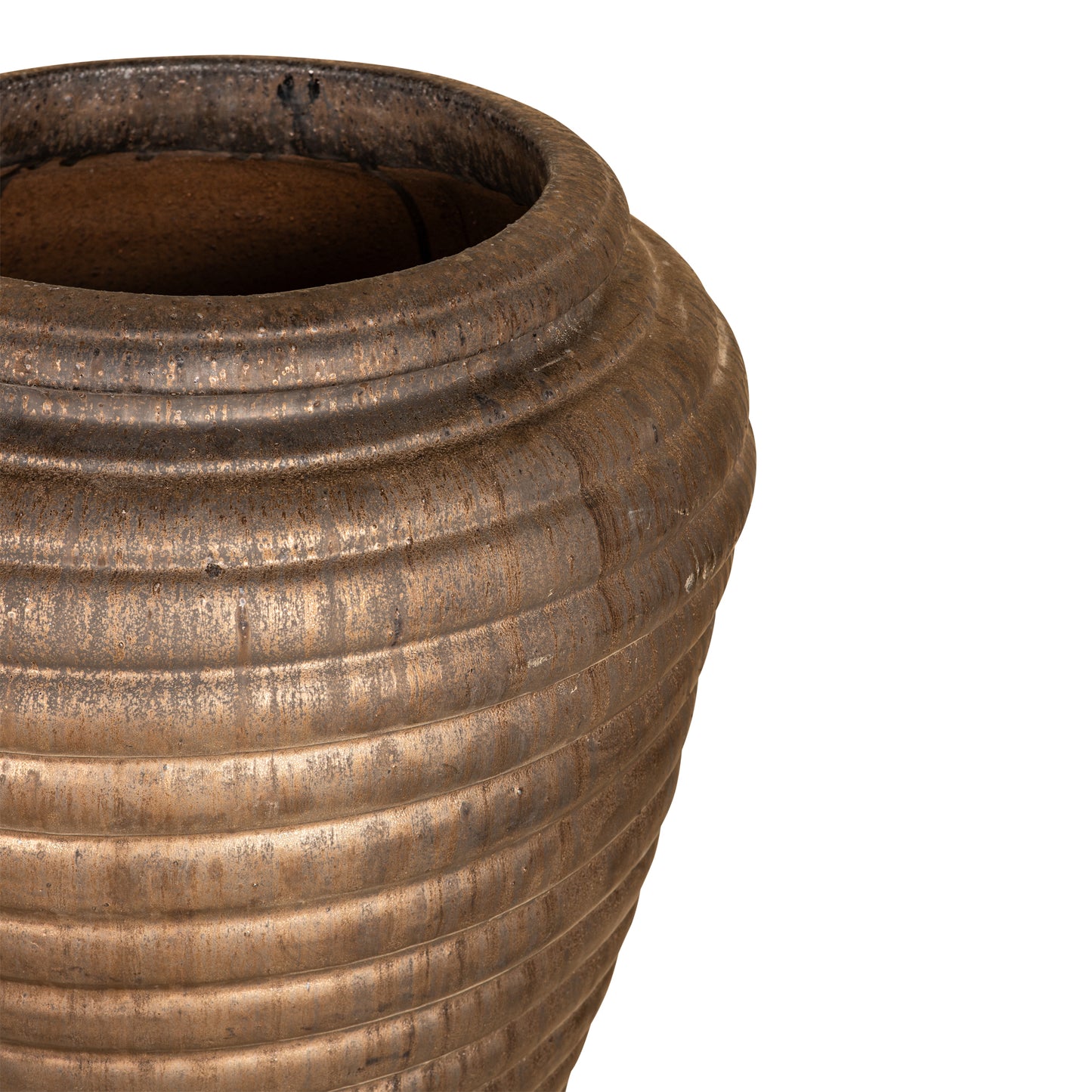 Jerzy Bronze Ceramic Pot Ribbed Round Shaped Small