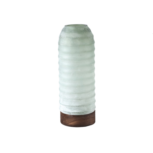 Yana Green Matte Ribbed Glass Vase Round High M
