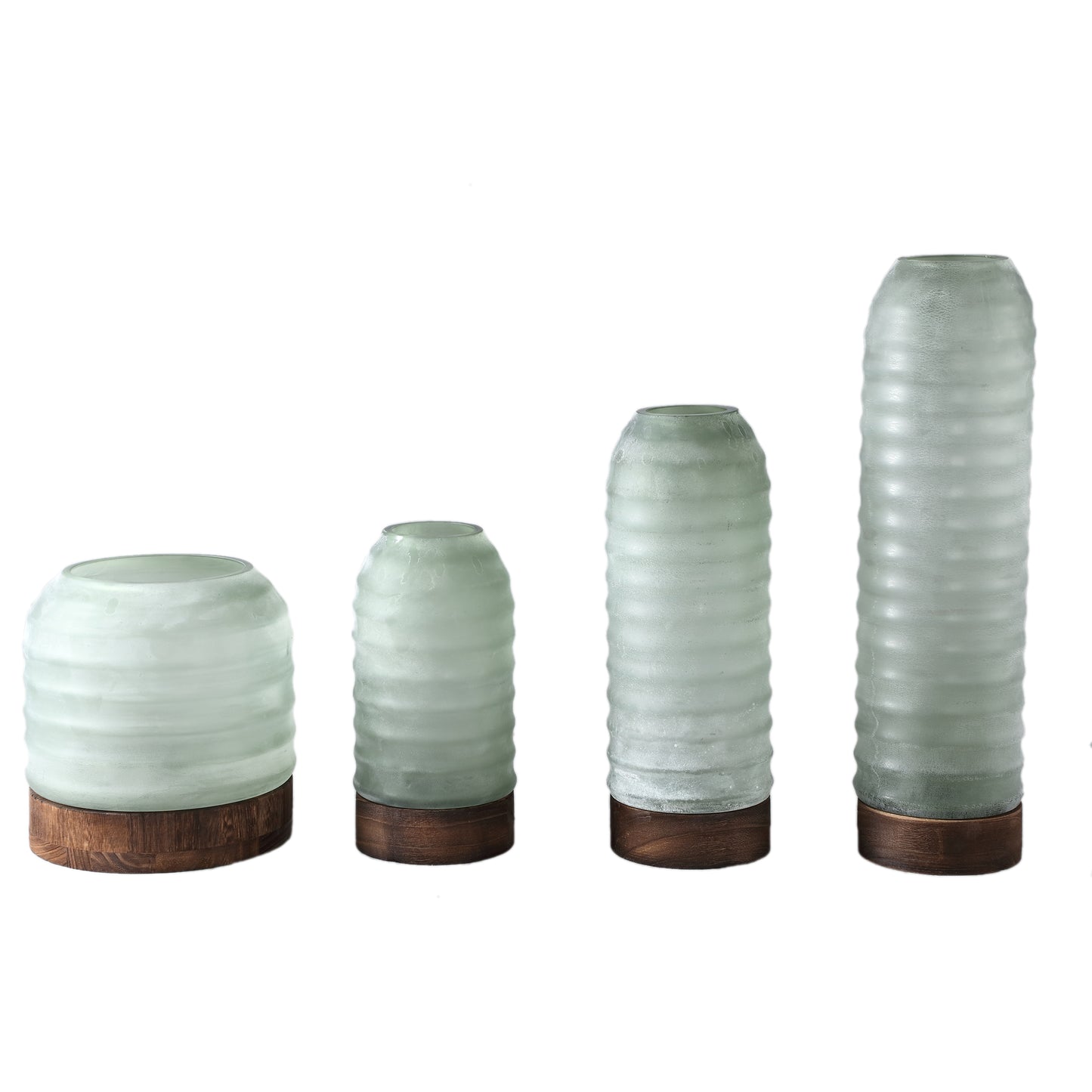 Yana Green Matte Ribbed Glass Vase Round High M
