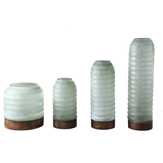 Yana Green Matte Ribbed Glass Vase Round High M