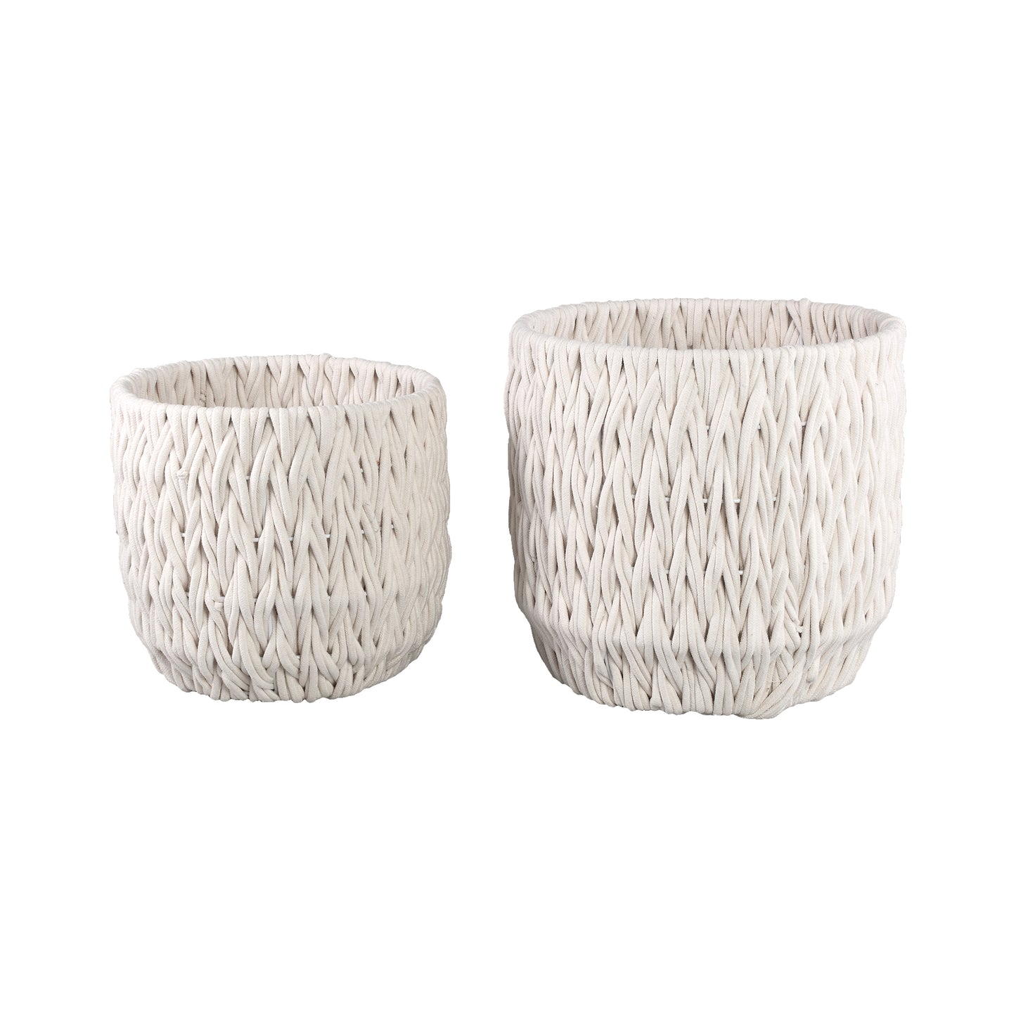 Elliot White Linen Rope Round Basket Low SV2