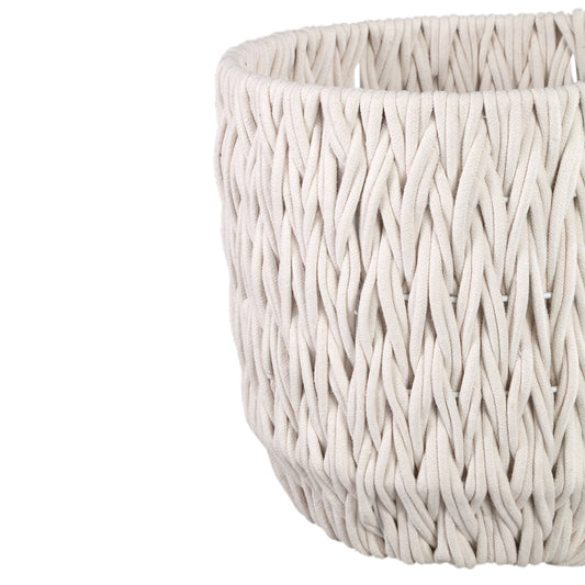 Elliot White Linen Rope Round Basket Low SV2