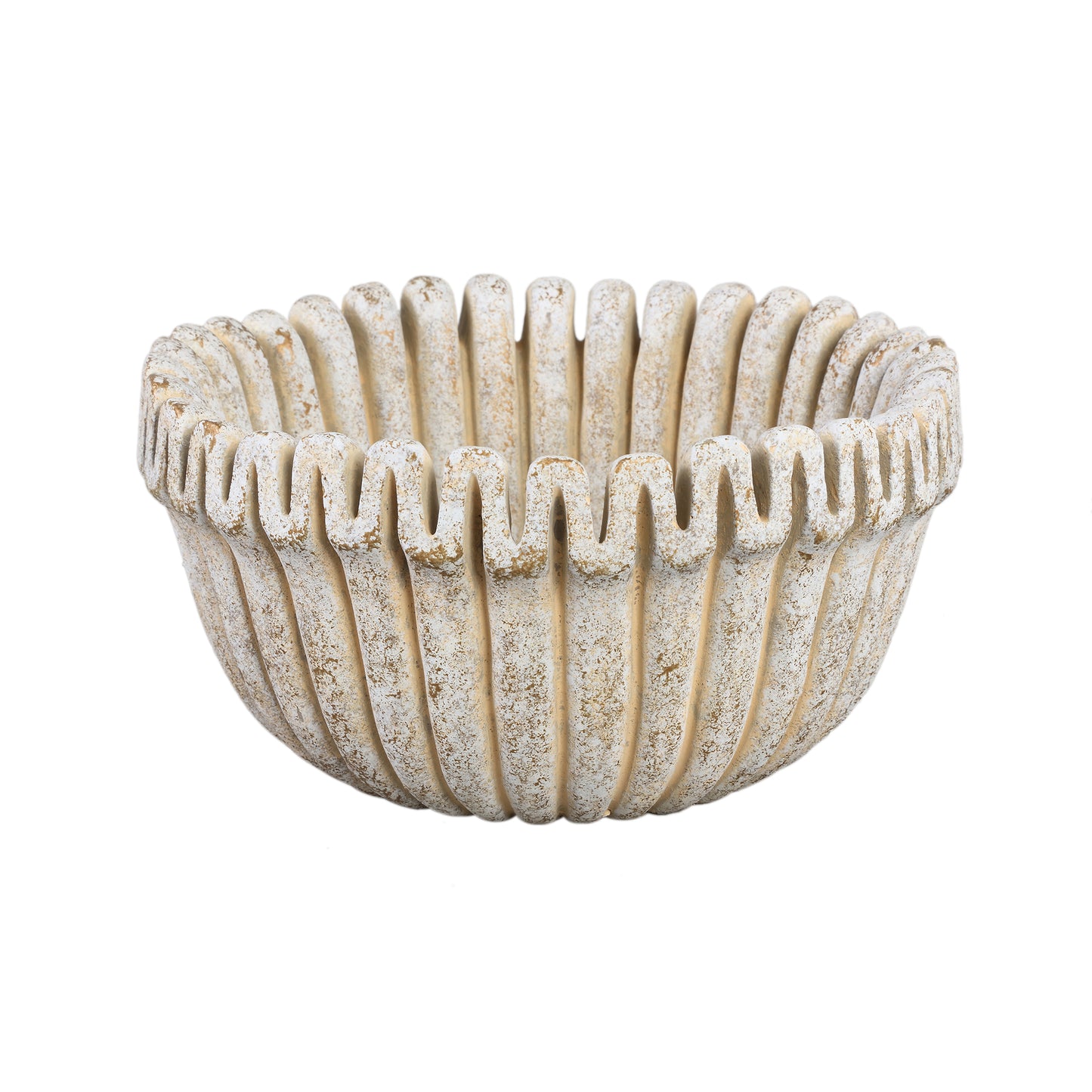 Raffay Cream Cement Round Pot Ribbed Lines Low L