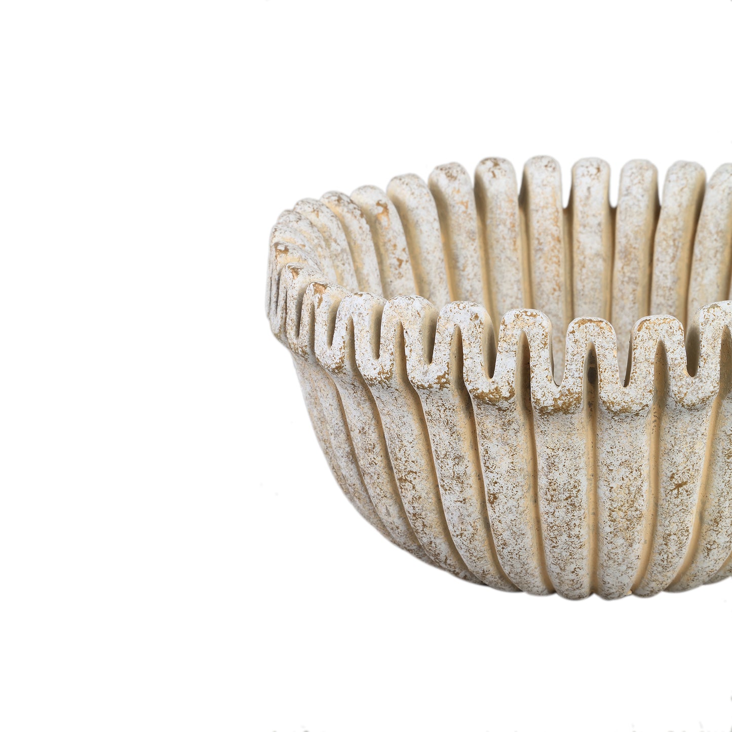 Raffay Cream Cement Round Pot Ribbed Lines Low L