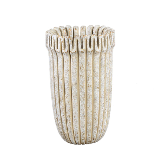 Raffay Cream Cement Round Pot Ribbed Lines High L