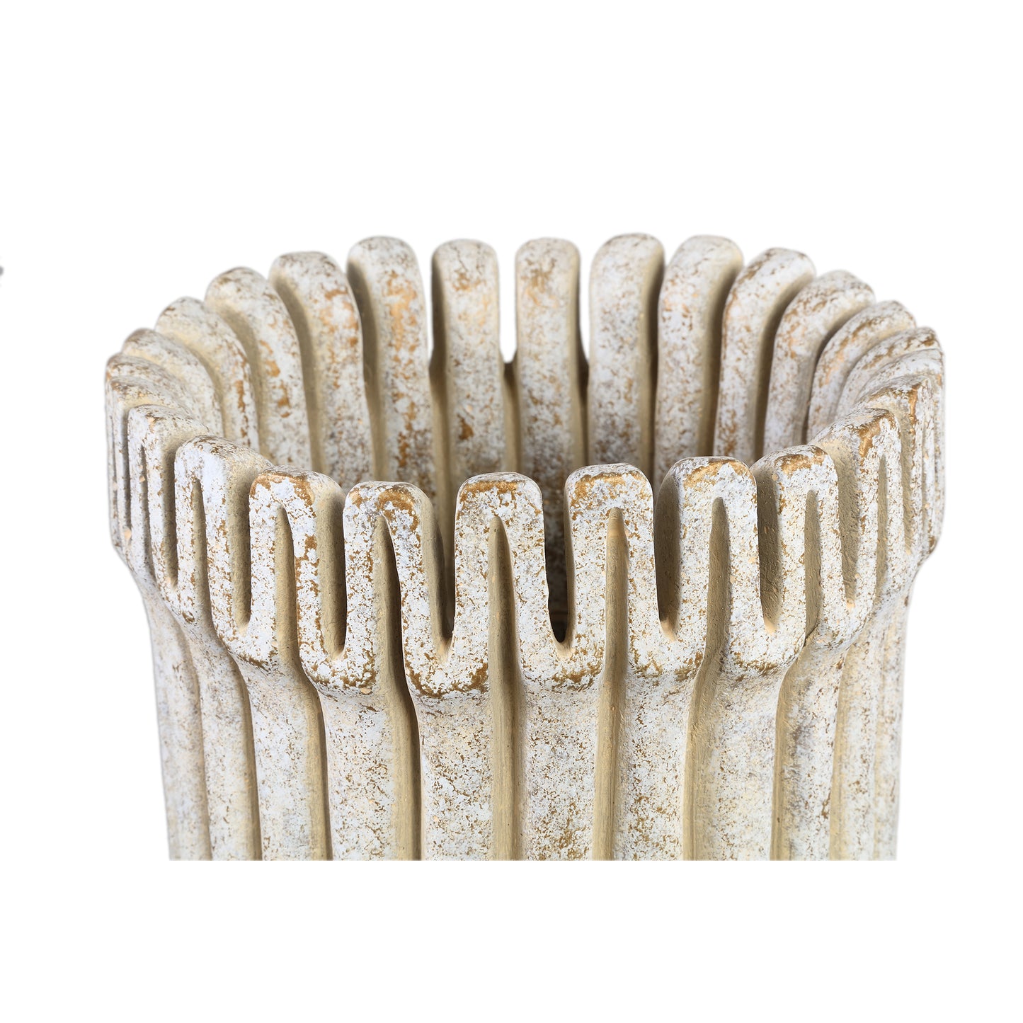 Raffay Cream Cement Round Pot Ribbed Lines High L
