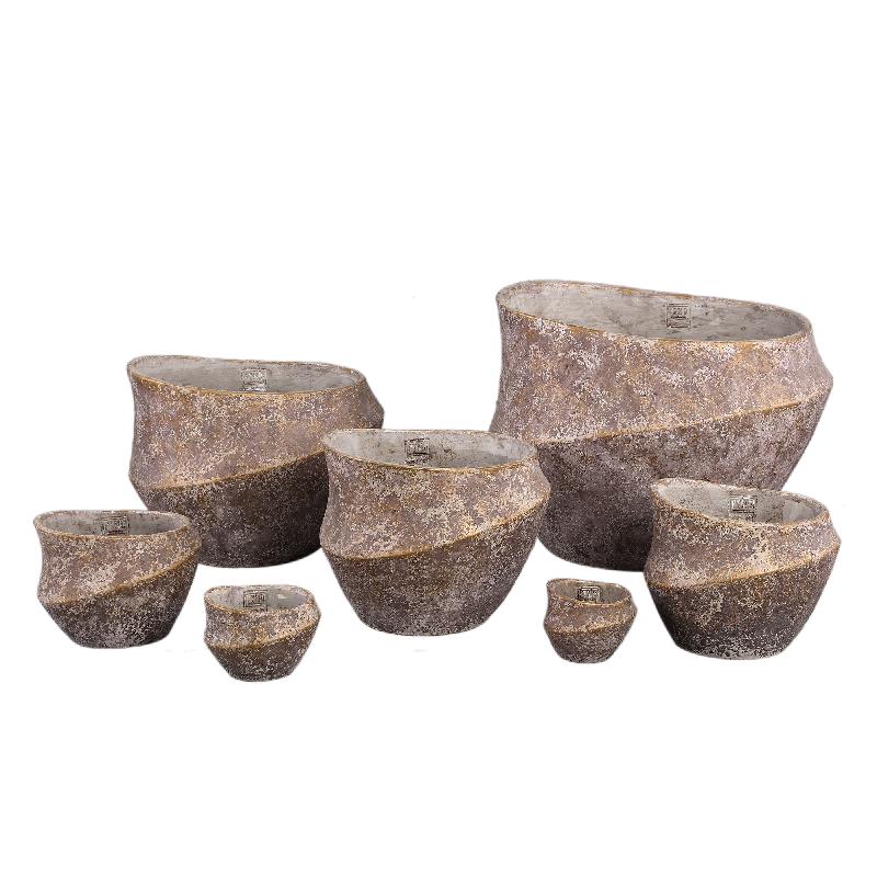 Rishell Bronze Cement Ronde Pot Met Lijn Big S 25x33x30 cm
