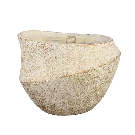 Rishell Cream Cement Round Pot With Line Big S