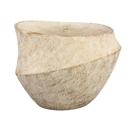 Rishell Cream Cement Round Pot With Line Big L