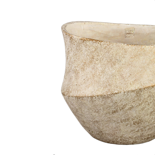 Rishell Cream Cement Round Pot With Line Big L