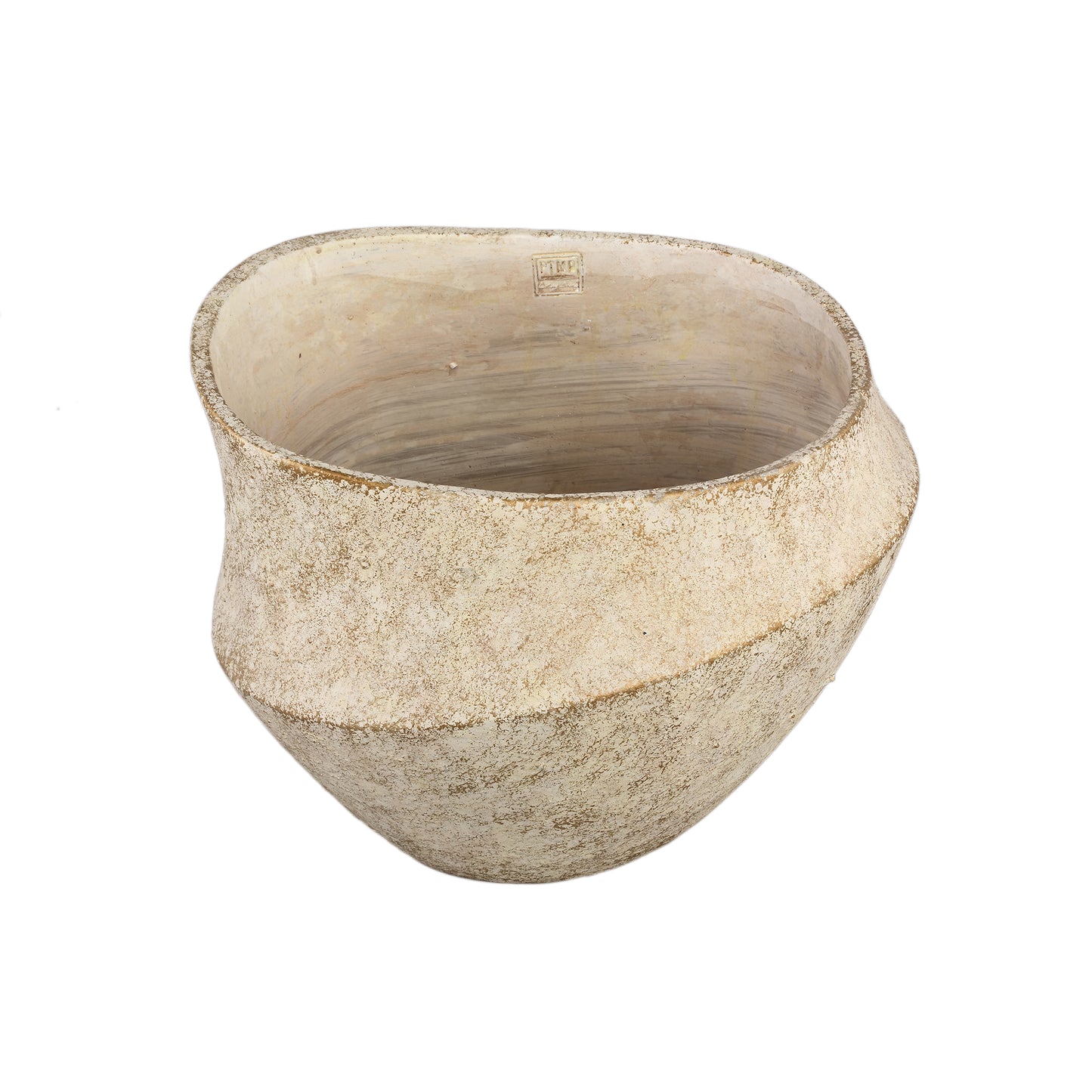 Rishell Cream Cement Round Pot With Line Big L