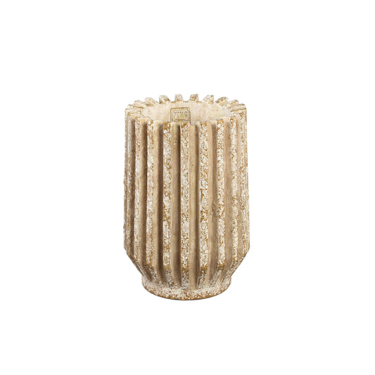 Zariya Crème Cement Pot Rond met Ribbels Hoog Set van 4 Stuks - 4 Sets 30x20x20 cm