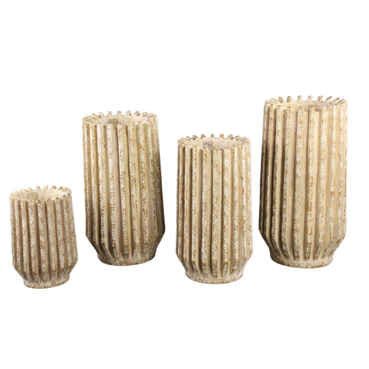 Zariya Crème Cement Ronde Pot Met Geribde Lijnen Hoog M 50x27x27 cm