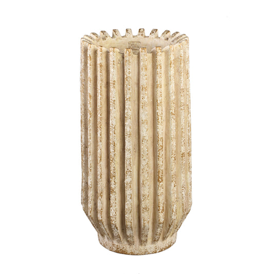 Zariya Cream Cement Round Pot Ribbed Lines High L