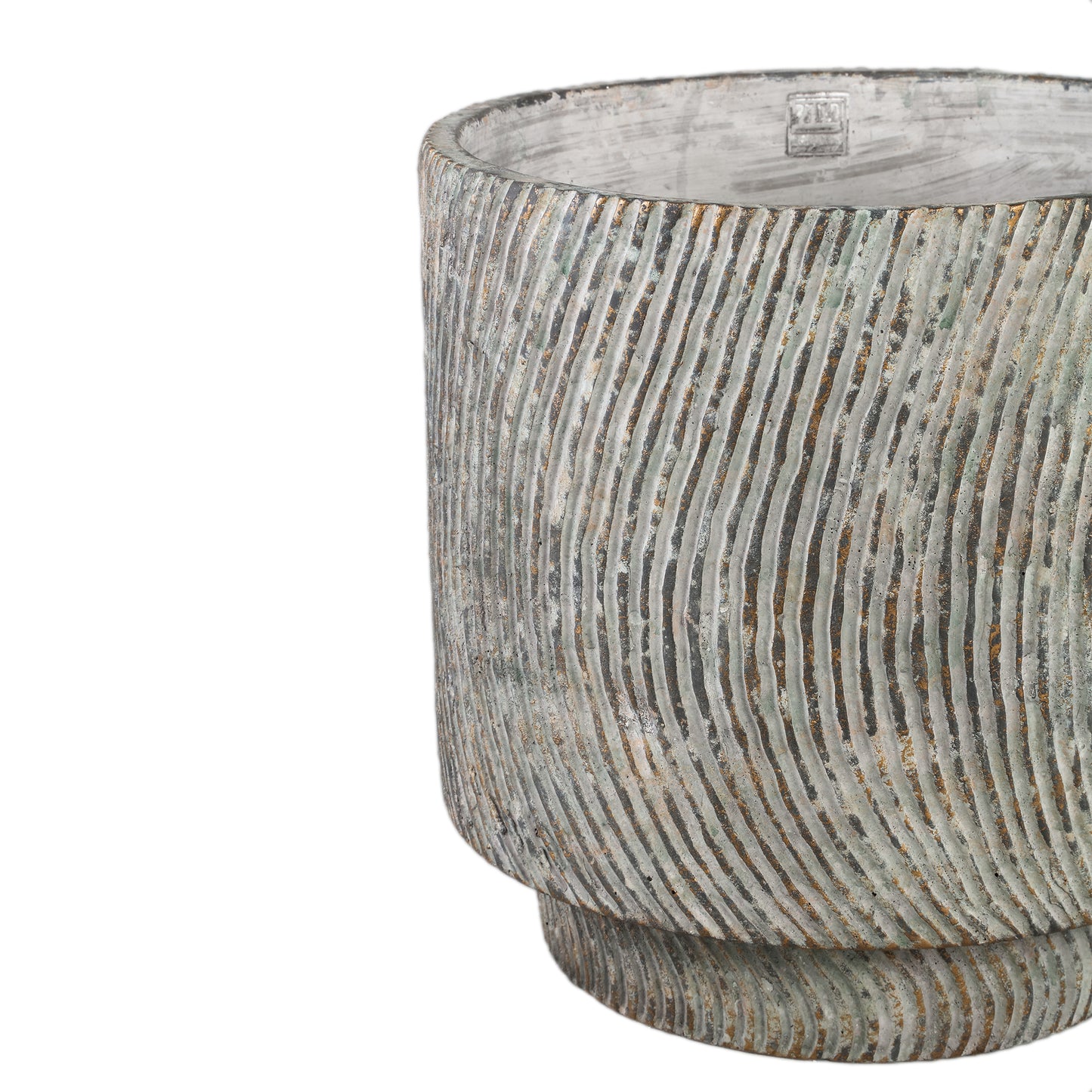 Nigel Grey Cement Round Pot Lines Pattern Big L