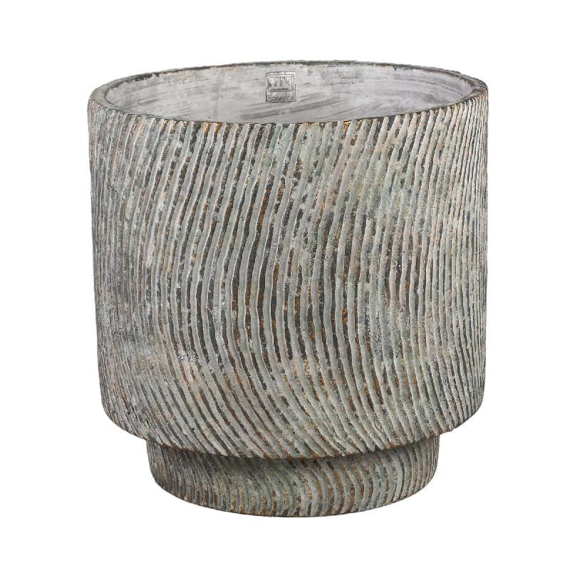 Nigel Grijze Cement Ronde Pot Lijnenpatroon Groot L 40x40x40 cm
