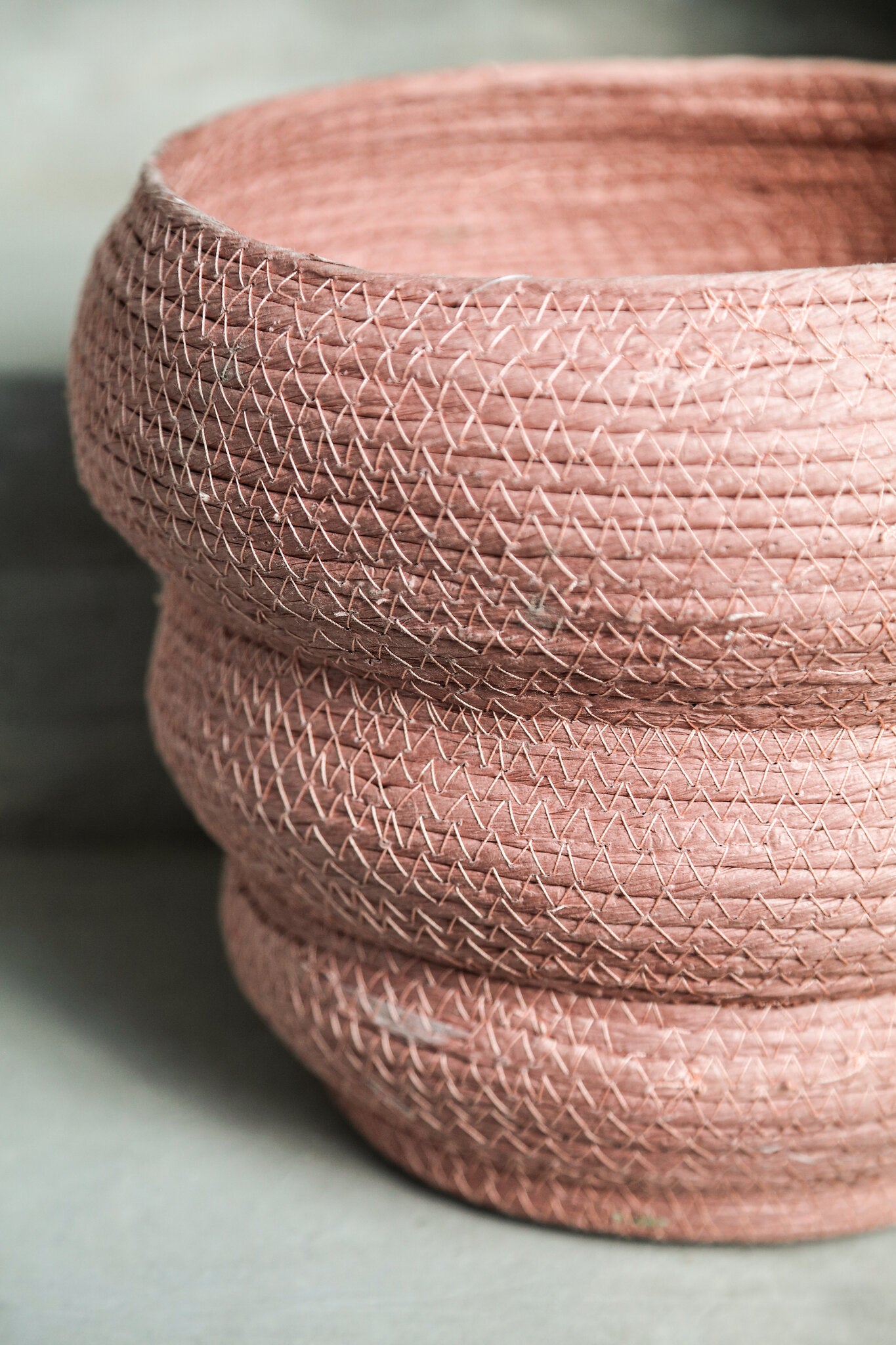 Summera Roze Ronde Papieren Touw Pot Gelaagd Set van 4 26x27x27 cm
