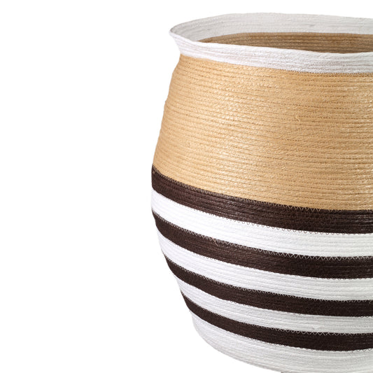 Melano Brown Paper Rope Round Basket W Lines SV3