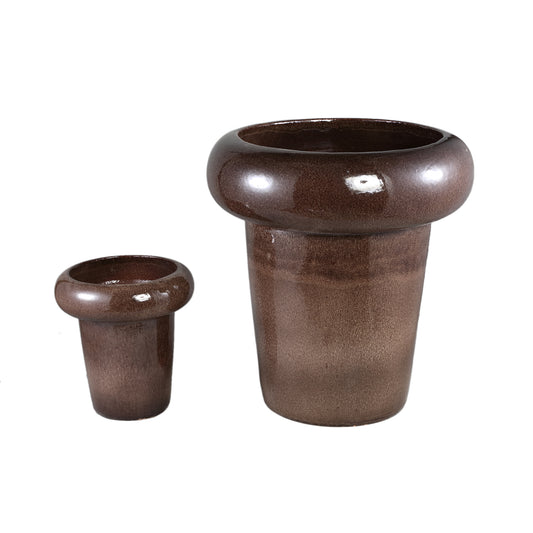 Megga Brown Big Glazed Ceramic Pot Thick BorderSV2
