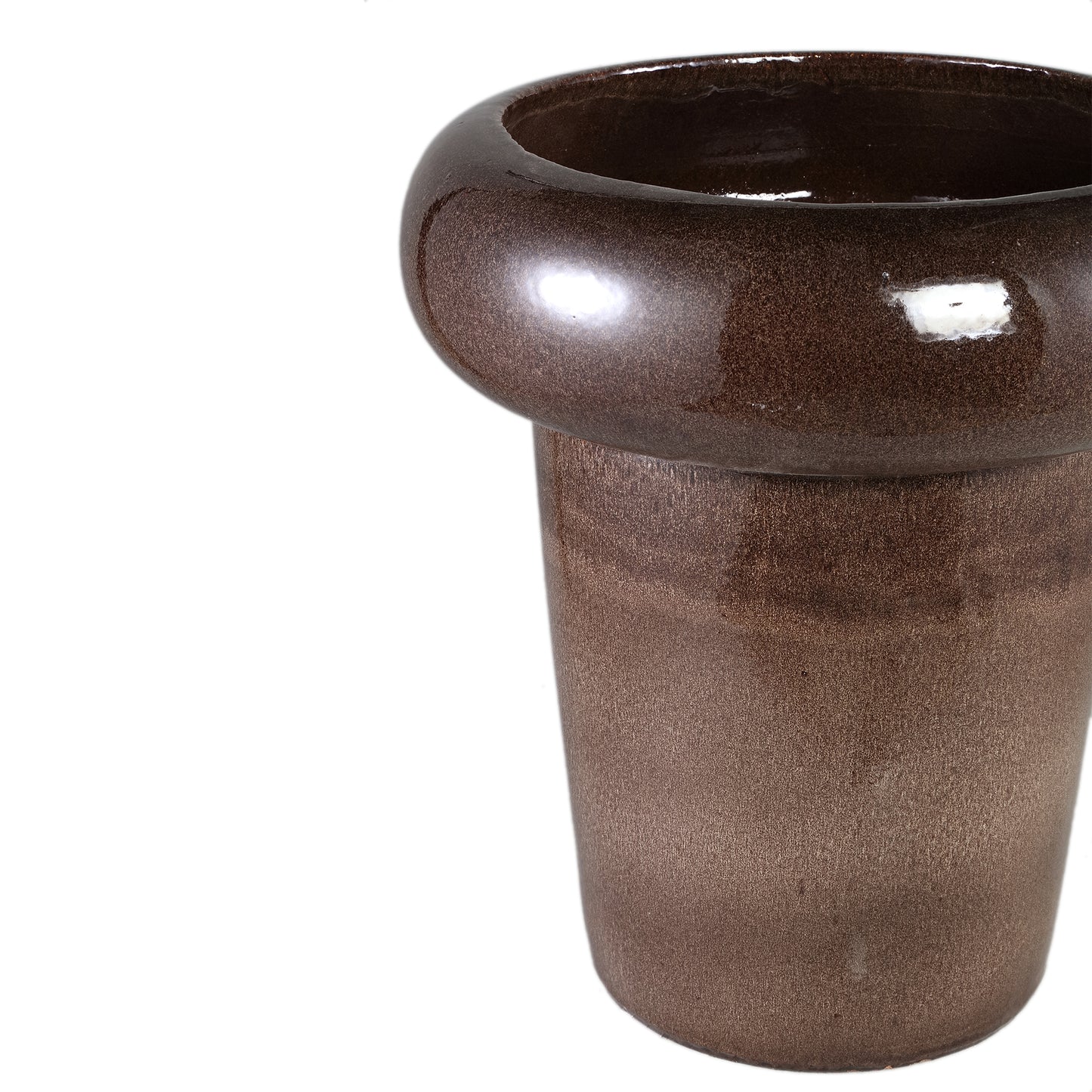 Megga Brown Big Glazed Ceramic Pot Thick BorderSV2