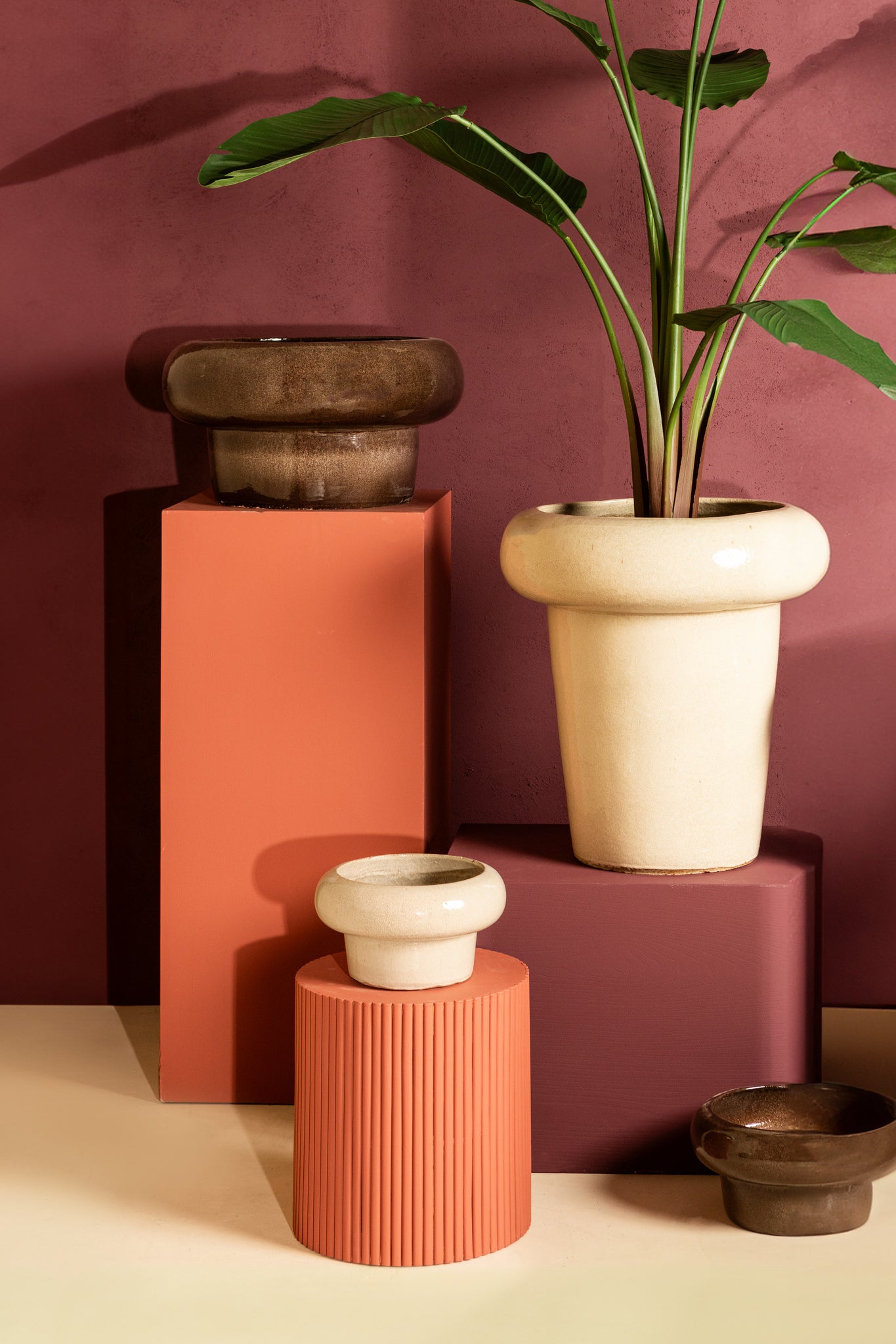 Megga Cream Big Glazed Ceramic Pot Thick BorderSV2