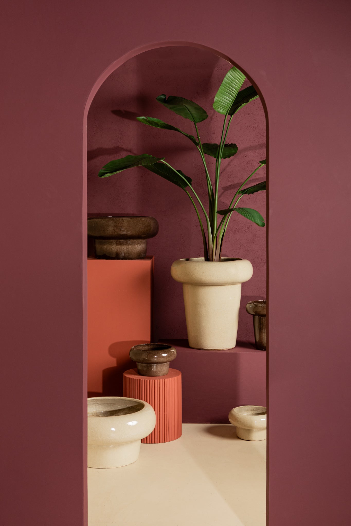 Megga Brown Big Glazed Ceramic Pot Thick BorderSV2