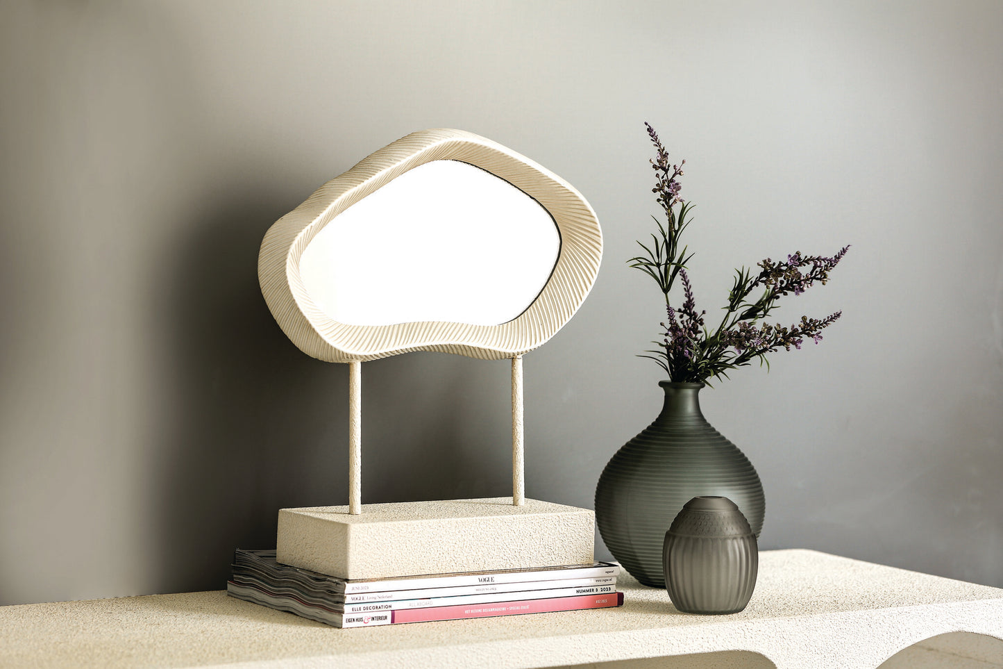 Eilish White Poly Organic Mirror On Mdf Base Low