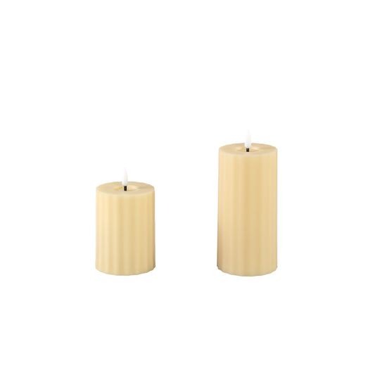 Led Outdoor Candle Gestreepte Crème Flickerend L - Set van 12 15x7.5x7.5 cm