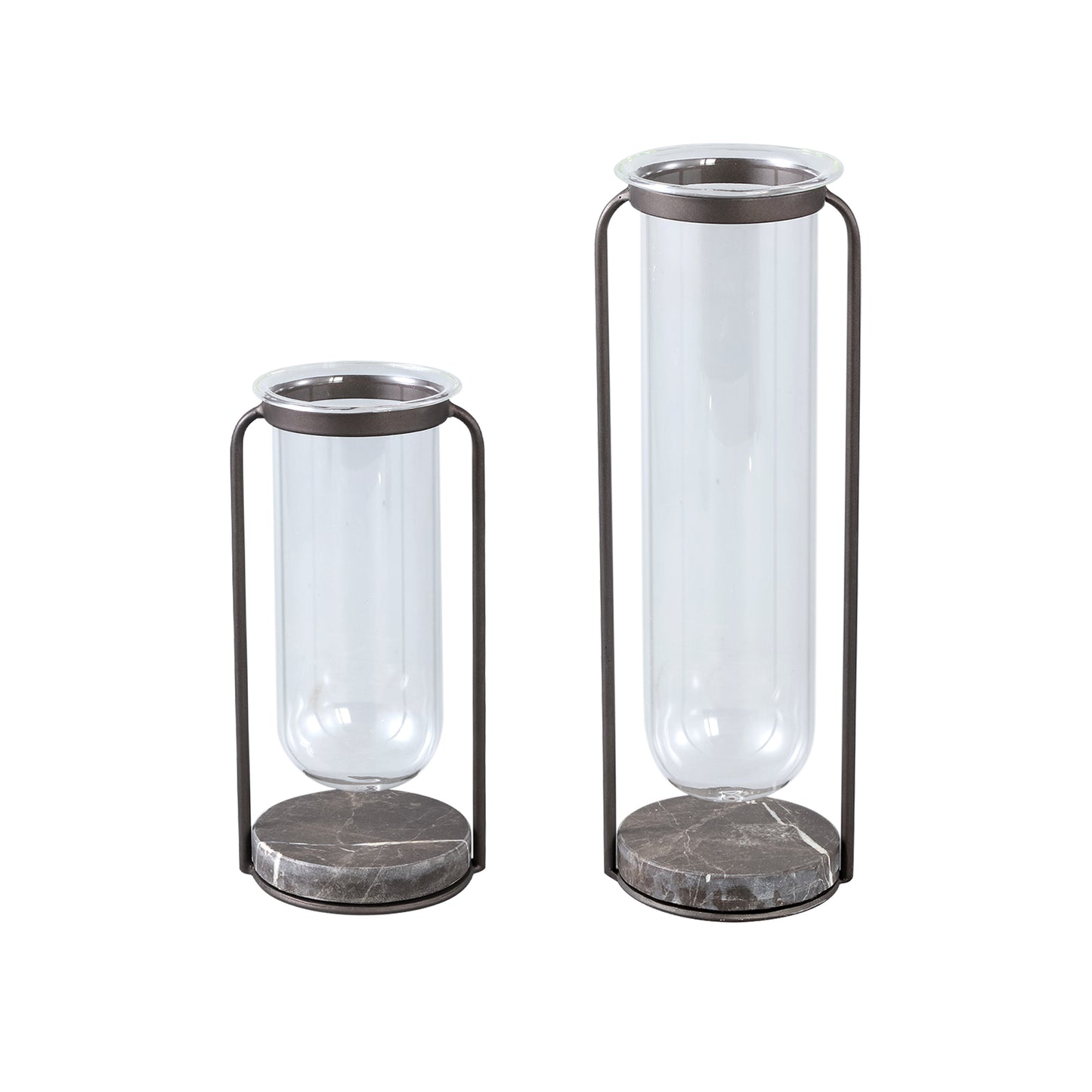 Kirsa Black Round Glass Vase Metal Marble Holder L