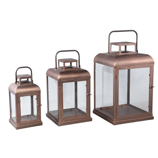 Vitoria Koperen Rechthoekige Ijzeren Lantaarn Met Glas Set van 2 32x17x17 cm