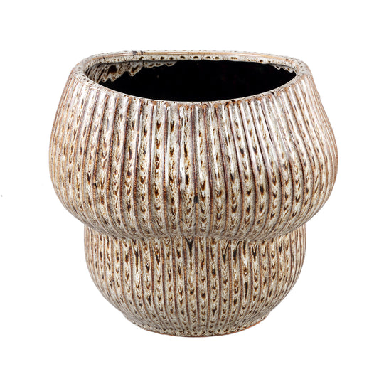 Colby Brown Ceramic Pot Round Shaped With Lines XL